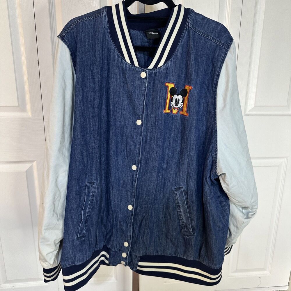 Mickey Mouse Blue Denim Varsity Jacket. Size 4XL
